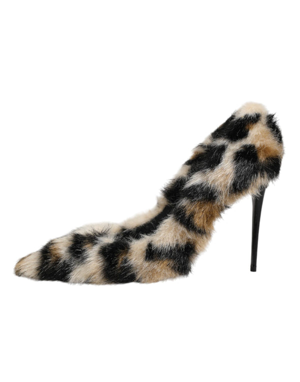 Braune Leoparden-High-Heels mit Fell