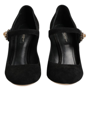 Schwarze Mary-Jane-Pumps mit Verzierungen