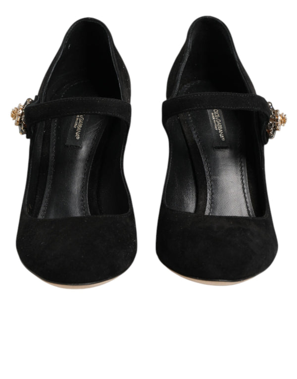 Schwarze Mary-Jane-Pumps mit Verzierungen