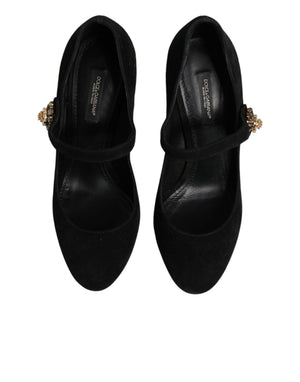 Schwarze Mary-Jane-Pumps mit Verzierungen