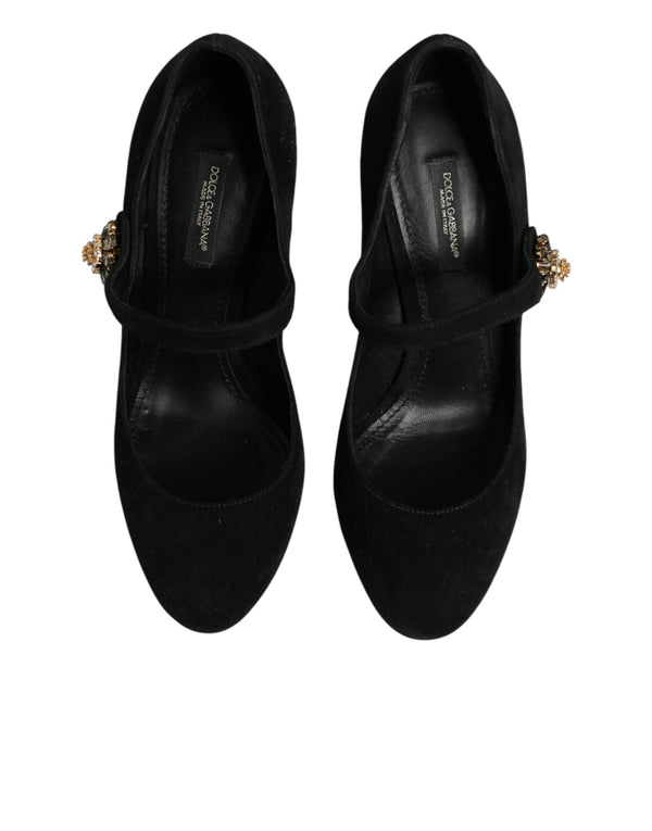 Schwarze Mary-Jane-Pumps mit Verzierungen