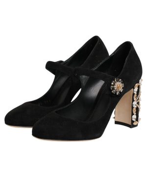 Schwarze Mary-Jane-Pumps mit Verzierungen