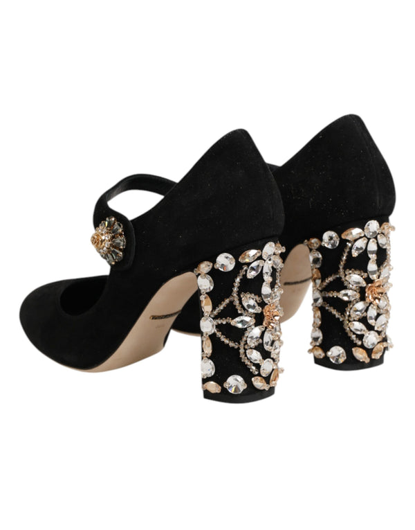 Schwarze Mary-Jane-Pumps mit Verzierungen