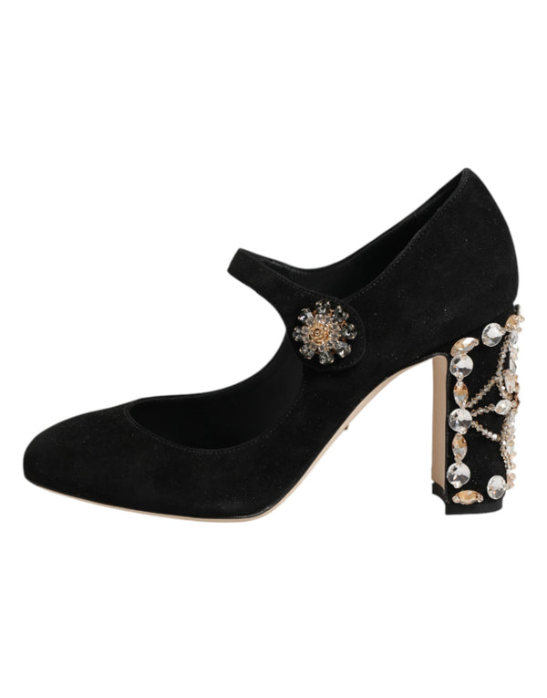 Schwarze Mary-Jane-Pumps mit Verzierungen