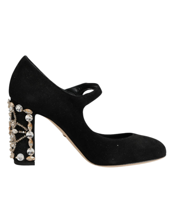 Schwarze Mary-Jane-Pumps mit Verzierungen
