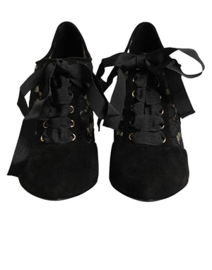 Schwarze Blumen-High-Heels mit Schnürung, Pumps