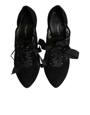 Schwarze Blumen-High-Heels mit Schnürung, Pumps