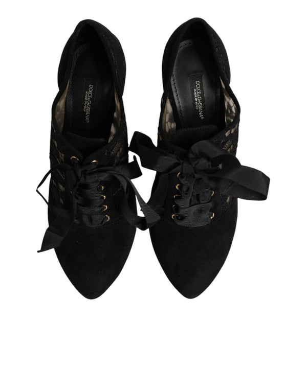 Schwarze Blumen-High-Heels mit Schnürung, Pumps