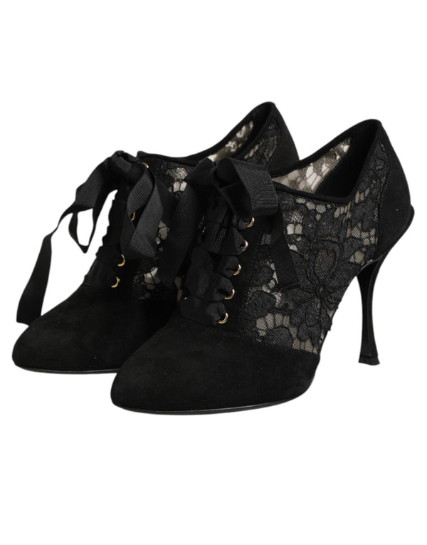 Schwarze Blumen-High-Heels mit Schnürung, Pumps