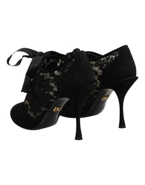 Schwarze Blumen-High-Heels mit Schnürung, Pumps
