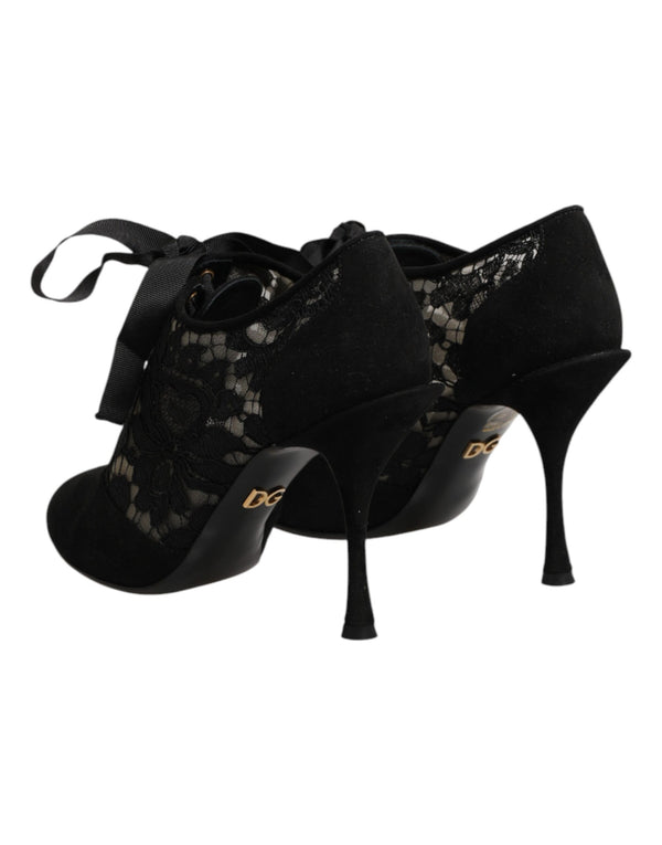 Schwarze Blumen-High-Heels mit Schnürung, Pumps
