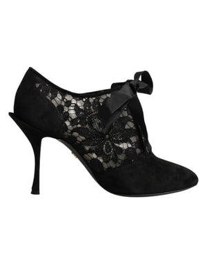 Schwarze Blumen-High-Heels mit Schnürung, Pumps