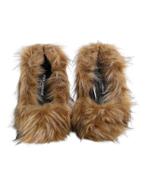 Braune Fellleder-Pumps mit hohem Absatz