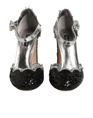 Schwarze Sandalen mit Pailletten und Knöchelriemen