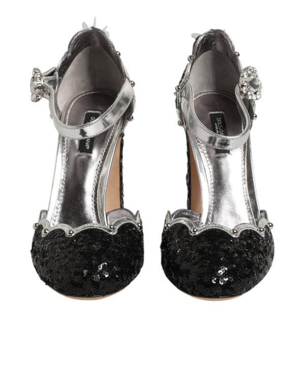 Schwarze Sandalen mit Pailletten und Knöchelriemen