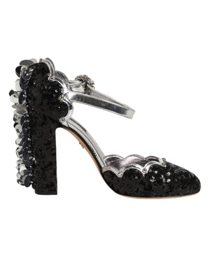 Schwarze Sandalen mit Pailletten und Knöchelriemen