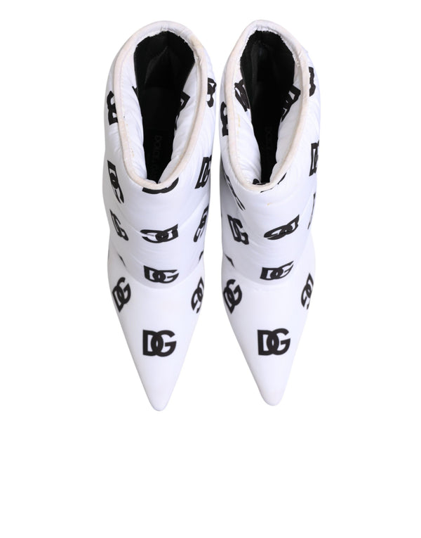 Weiße DG Logo-Stöckelschuhe mit kurzem Schaft