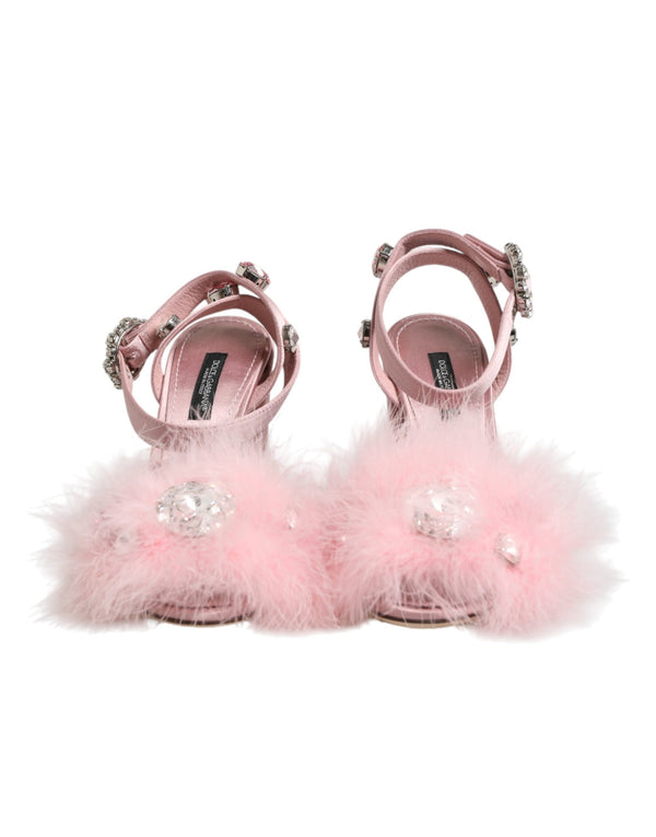 Sandalen mit Kristall- und Pelzbesatz in Rosa