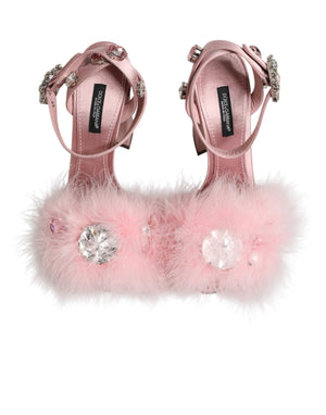 Sandalen mit Kristall- und Pelzbesatz in Rosa