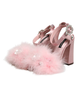 Sandalen mit Kristall- und Pelzbesatz in Rosa