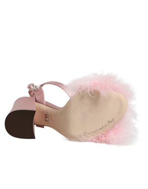 Sandalen mit Kristall- und Pelzbesatz in Rosa