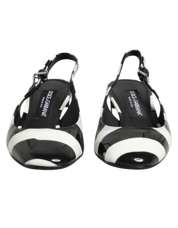 Schwarze Slingback-Pumps mit weißen Streifen