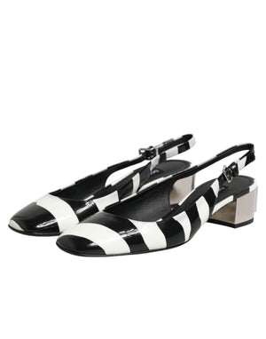 Schwarze Slingback-Pumps mit weißen Streifen