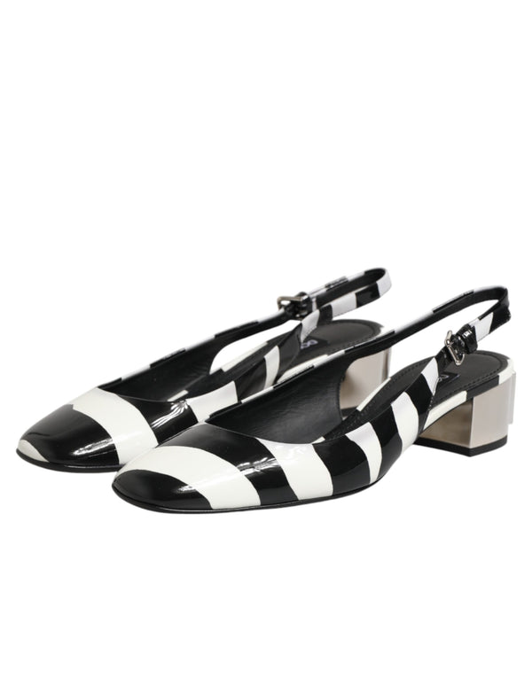 Schwarze Slingback-Pumps mit weißen Streifen