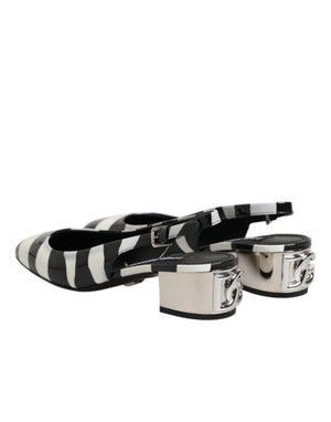 Schwarze Slingback-Pumps mit weißen Streifen