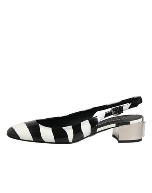 Schwarze Slingback-Pumps mit weißen Streifen