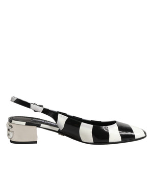 Schwarze Slingback-Pumps mit weißen Streifen