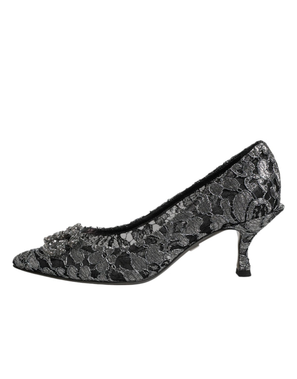 Silberne Spitzen-Pumps mit DG Amore Absatz