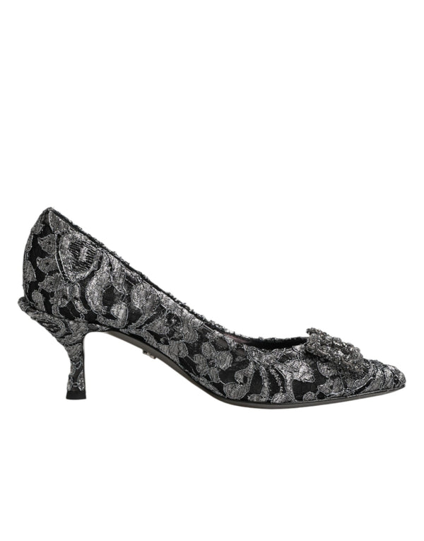 Silberne Spitzen-Pumps mit DG Amore Absatz