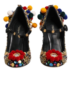 Schwarze Gold-Verzierte MARY JANES Pumps