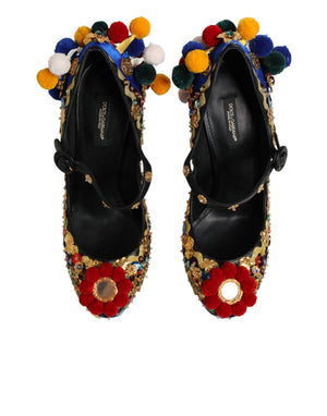 Schwarze Gold-Verzierte MARY JANES Pumps