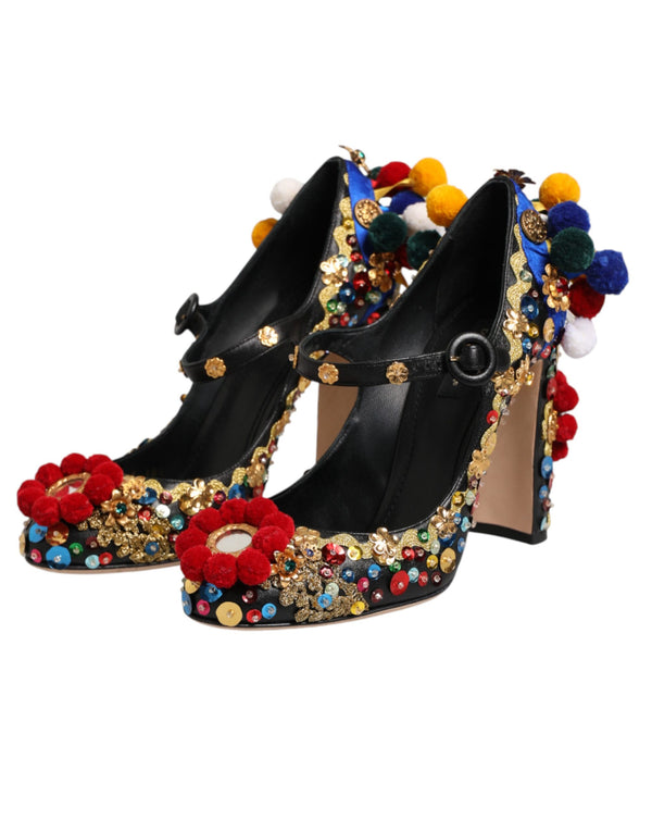 Schwarze Gold-Verzierte MARY JANES Pumps