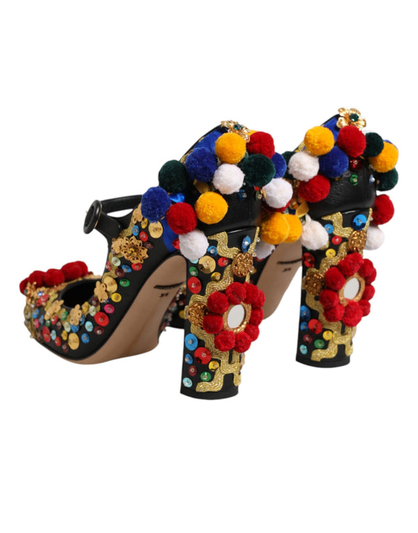 Schwarze Gold-Verzierte MARY JANES Pumps