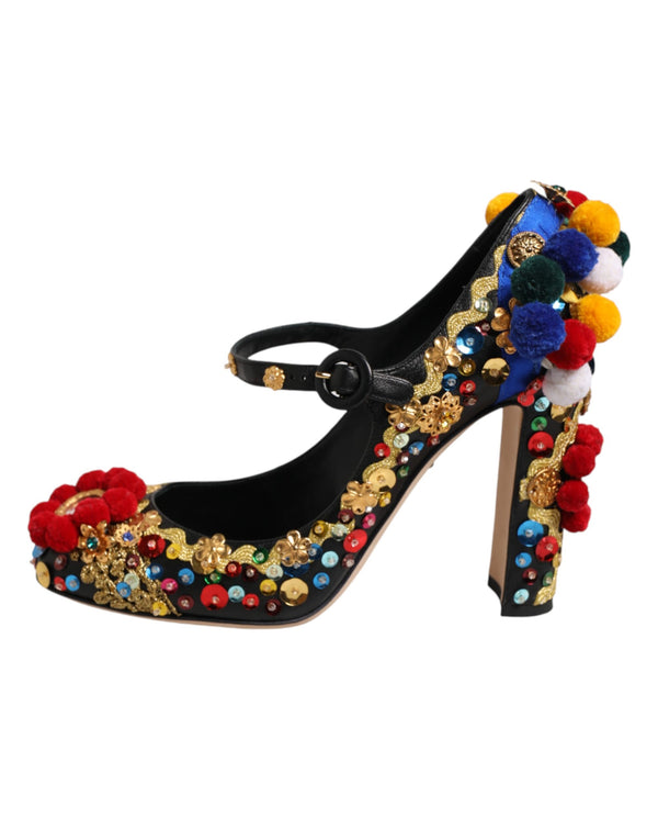 Schwarze Gold-Verzierte MARY JANES Pumps