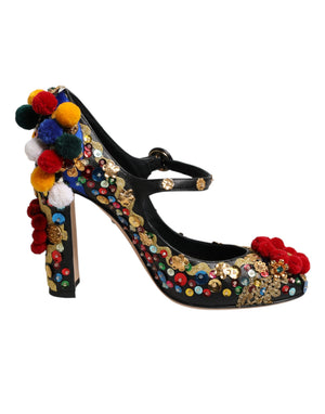 Schwarze Gold-Verzierte MARY JANES Pumps