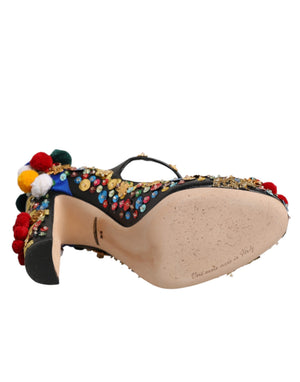 Schwarze Gold-Verzierte MARY JANES Pumps