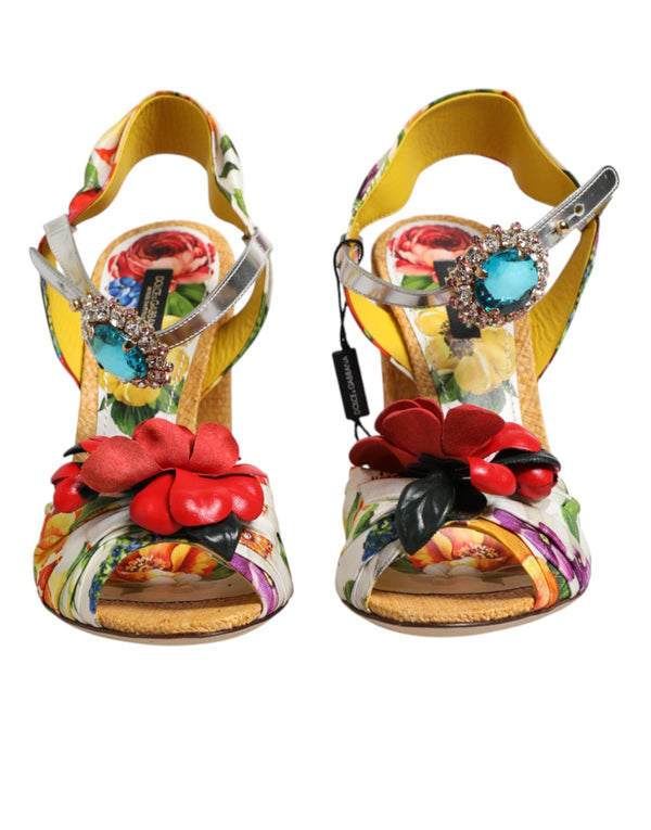 Sandalen mit floralem Kristallbesatz in Multicolor