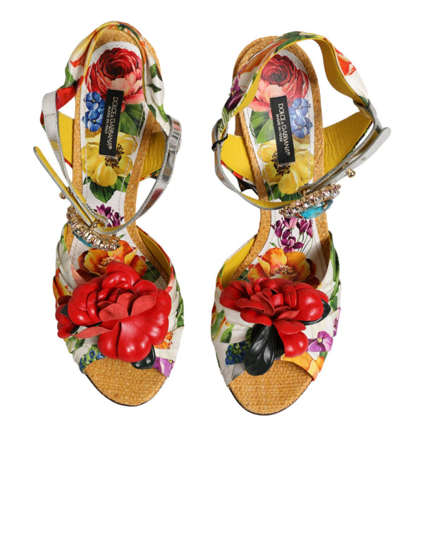 Sandalen mit floralem Kristallbesatz in Multicolor
