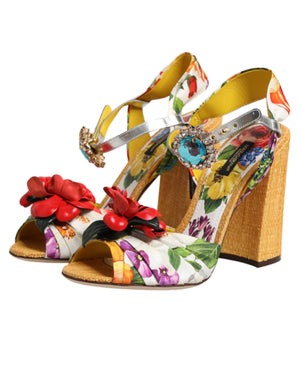 Sandalen mit floralem Kristallbesatz in Multicolor