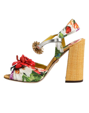 Sandalen mit floralem Kristallbesatz in Multicolor