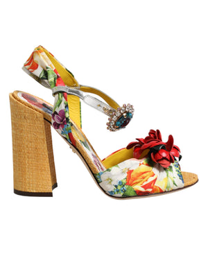 Sandalen mit floralem Kristallbesatz in Multicolor