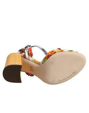 Sandalen mit floralem Kristallbesatz in Multicolor