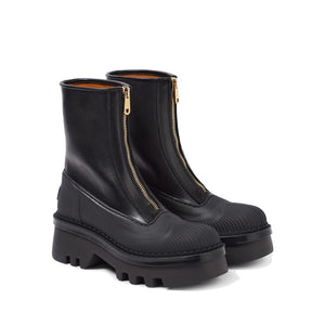 Schwarze Stiefeletten aus Kalbsleder mit Schnürung