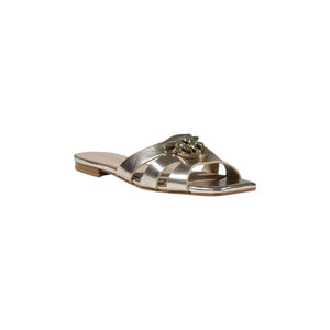 Goldene Leder-Flachsandalen