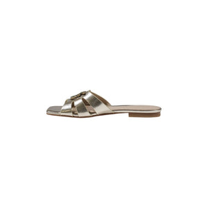 Goldene Leder-Flachsandalen
