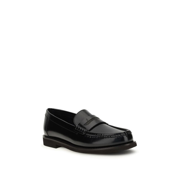 Schwarze Leder-Slipper